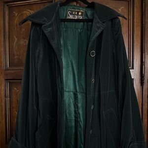 Vintage Dark Green Velvet Trench Coat